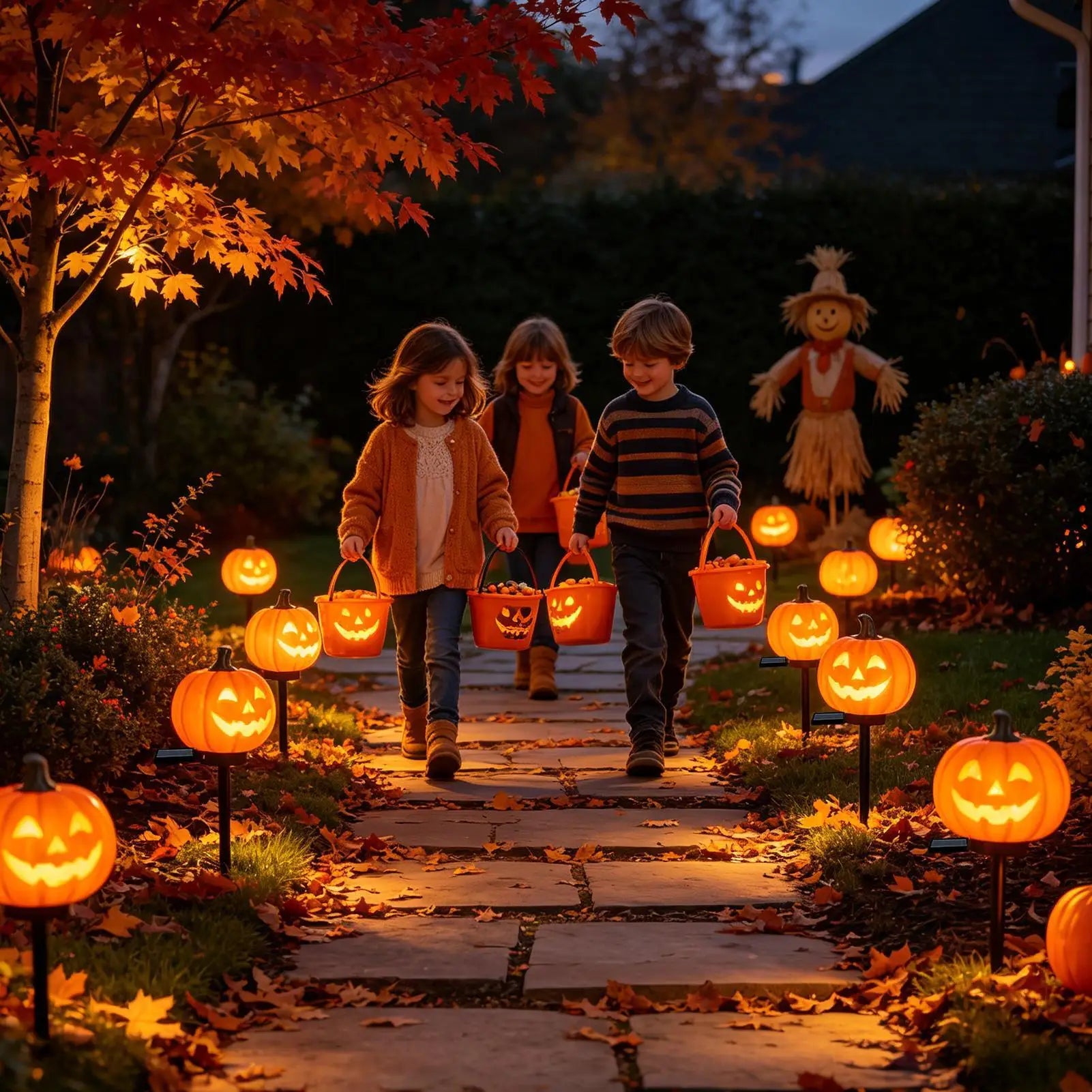 Halloween Solar Lights Cute Waterproof Resin Landscape Lamp Pumpkin