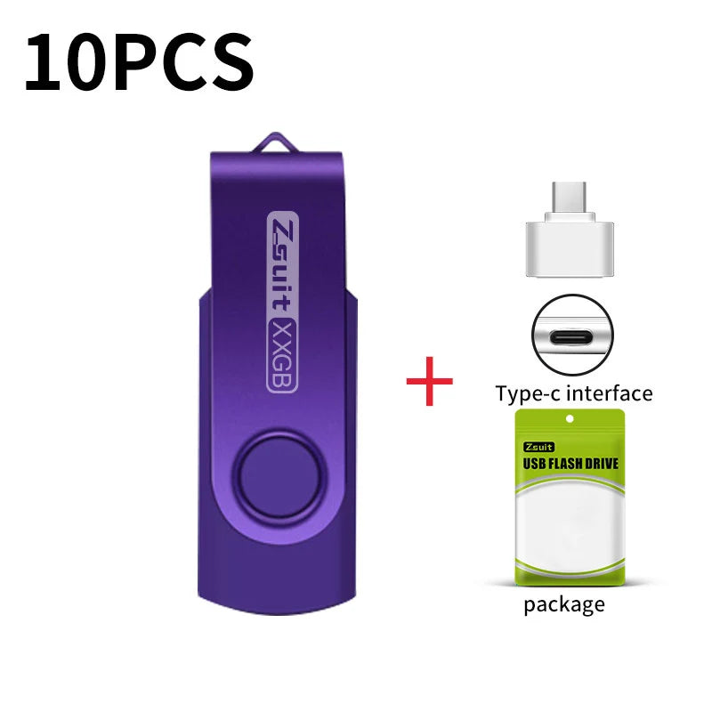 Zsuit 10Pcs/Lot USB Flash Drive 64GB 32GB 128GB High Speed Pen Drive 16GB Memory Stick Free Custom Logo Gift Metal Memory U Disk Zpaxo 16 GB PURPLE