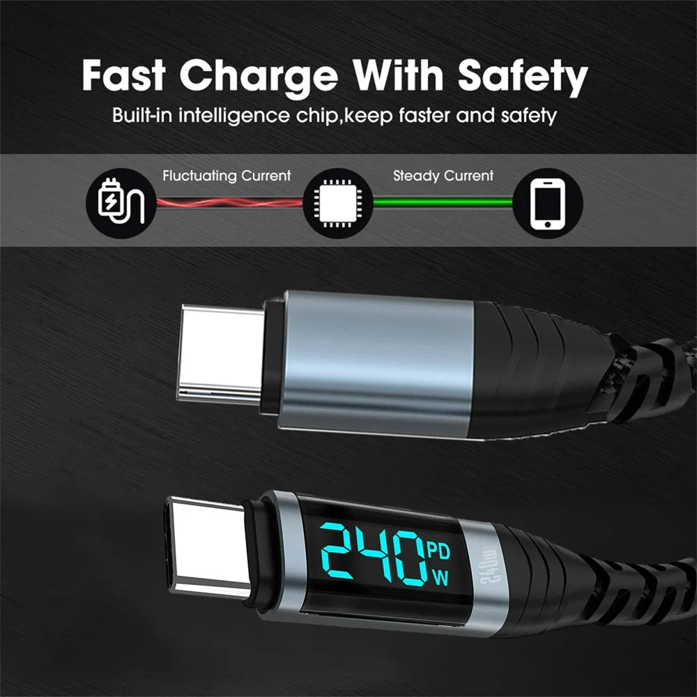 USB-C to USB-C Cable 240W 6A Fast Charging & 480Mbps Data USB-C Charging Cable Zpaxo