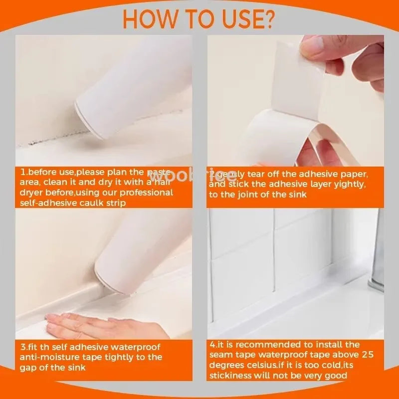 Sealing Waterproof Tape Bathroom and Kitchen Border Tape in The Bath Anti-mildew Caulking Sealed Waterproof Isolate Tape Sticker Zpaxo