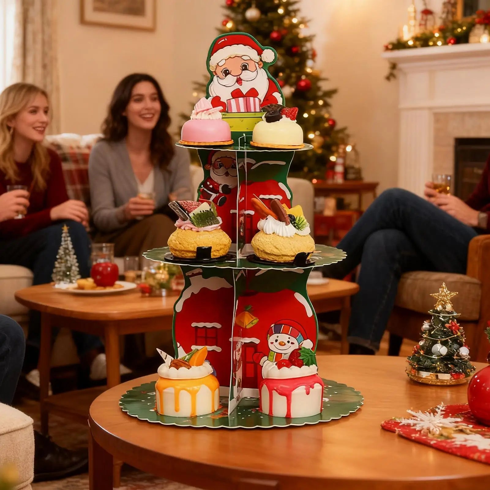 Christmas Cupcake Stand 2 Holder 3 Tier Dessert Tower Tray Donut