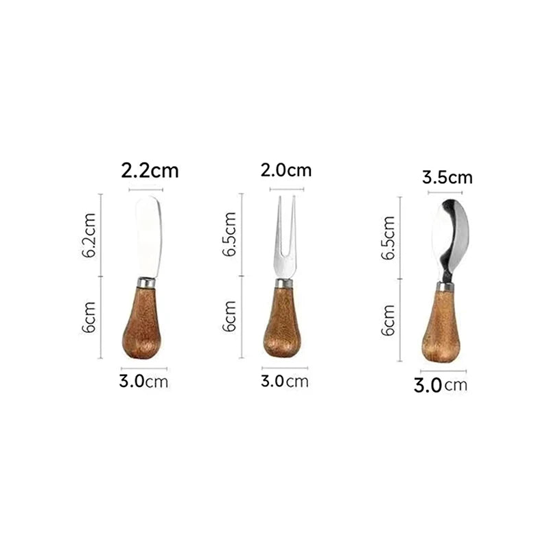 Elegant Stainless Steel Cheese Tool Knives Fork Wood Handle Butter Zpaxo