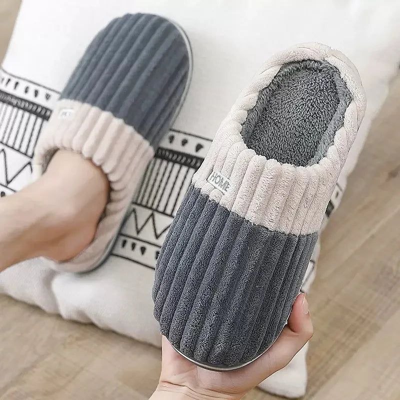 Winter Warm Fur Slippers Men Women Couples House Non Slip Soft Shoes