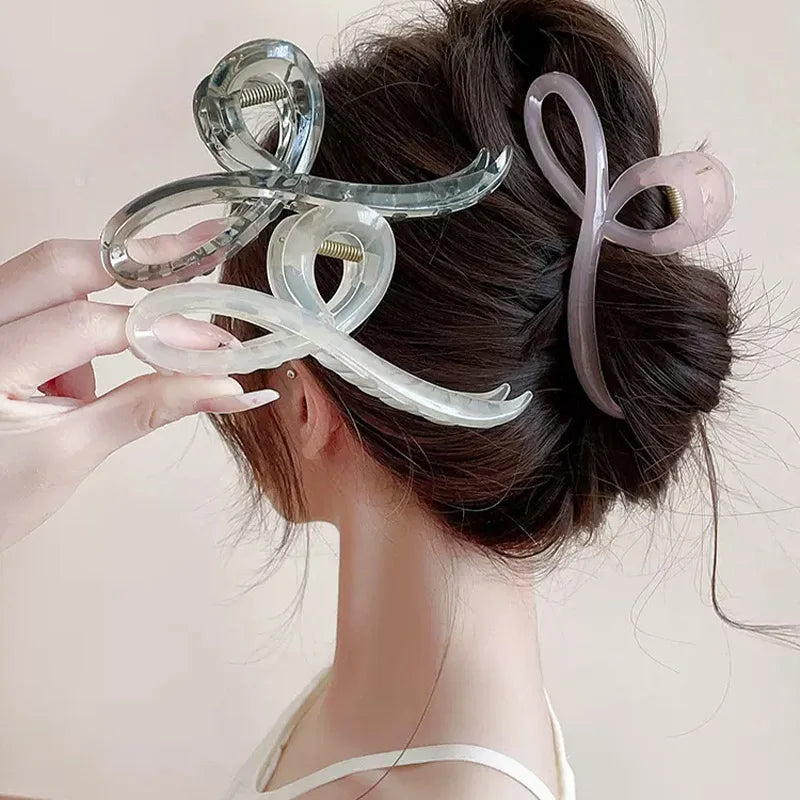 Elegant Jelly Color Bow Hair Claw For Women Girls Sweet Hair Ornament Back Headband Hair Clips Hairpin Fashion Hair Accessories Zpaxo 3pcs pink grey beige