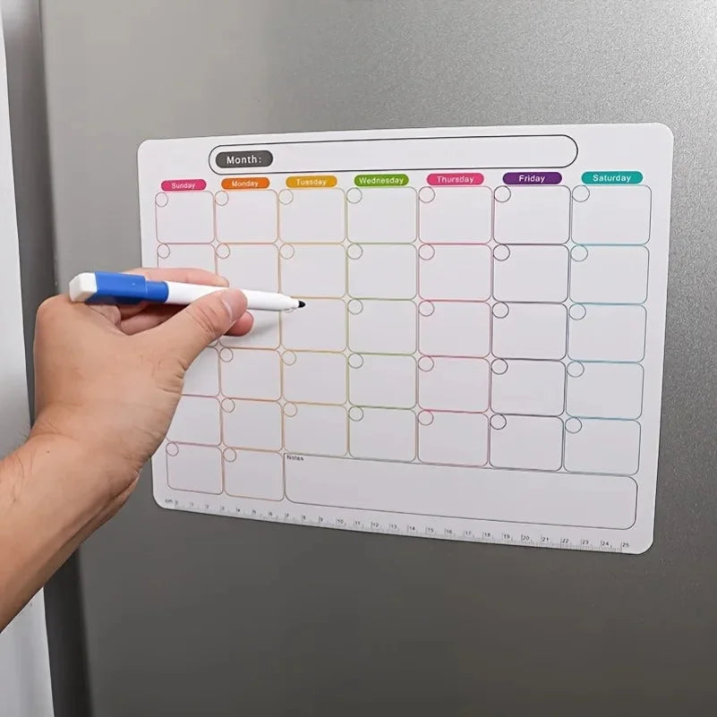 Magnetic Fridge Organizer Set - Reusable Monthly/Weekly Planner Sticker + Memo Board, Calendar & Note Kit for Home Office Zpaxo