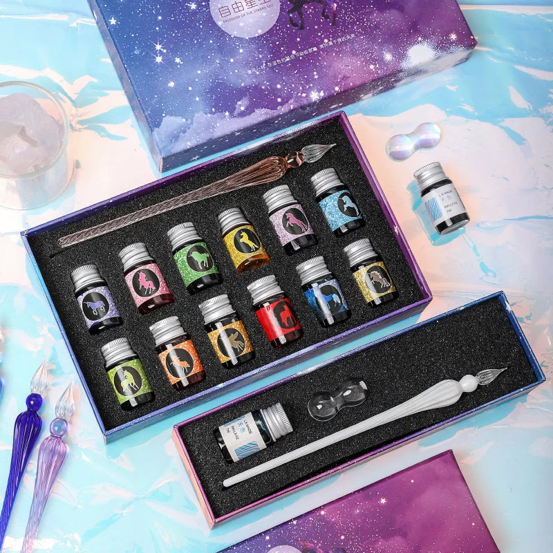 Starry Sky Glass Dip Pen Set – Gradient Crystal Gift Pen