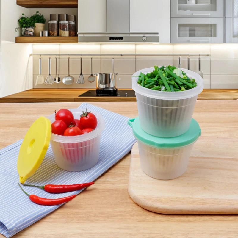 Kitchen Refrigerator Storage Box Vegetable Food Basket Drain Sealed Crisper Double-layer Round Fresh-Keeping Box Zpaxo
