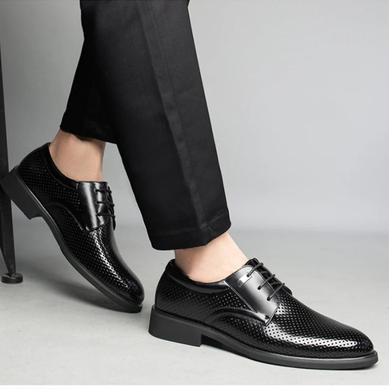 Summer Breathable Mens Dress Shoes Perforated Leather Lace Up Formal Zpaxo