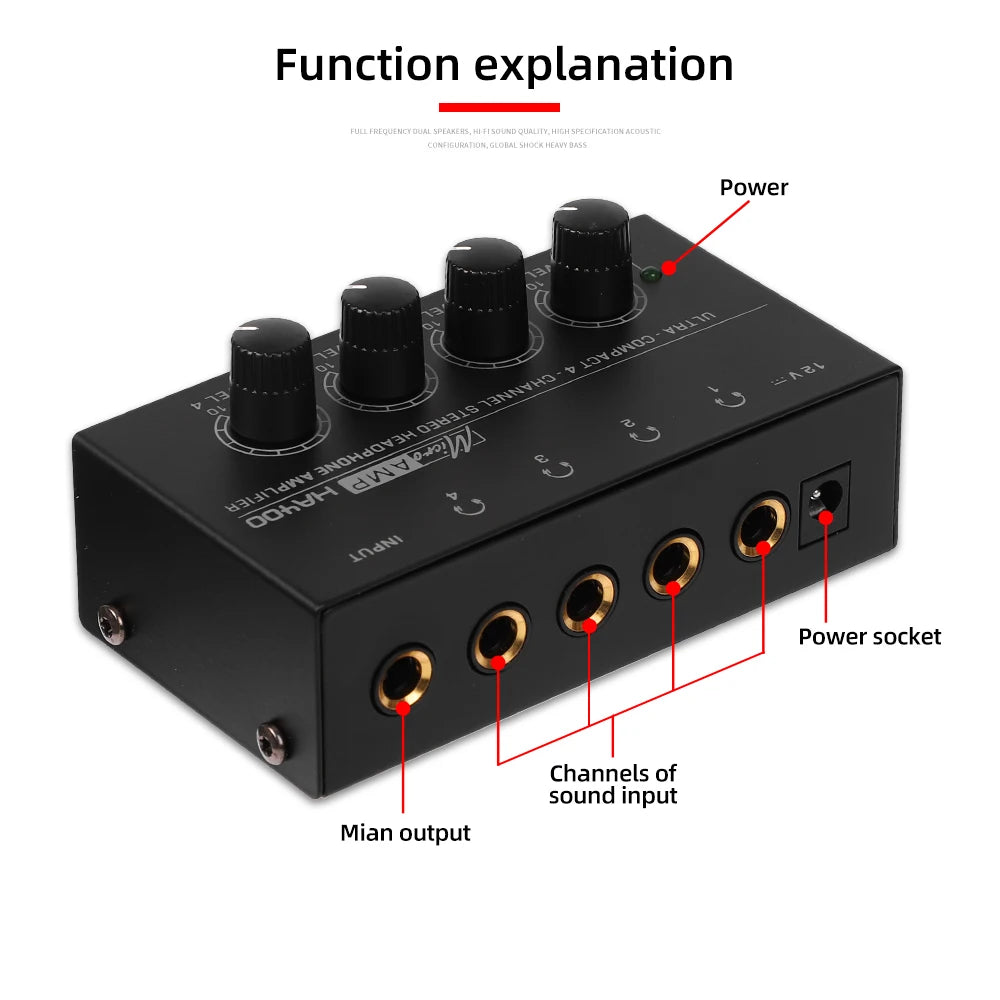 Headphone Amplifier Ultra-compact Stereo Earphone Audio 4 Channels