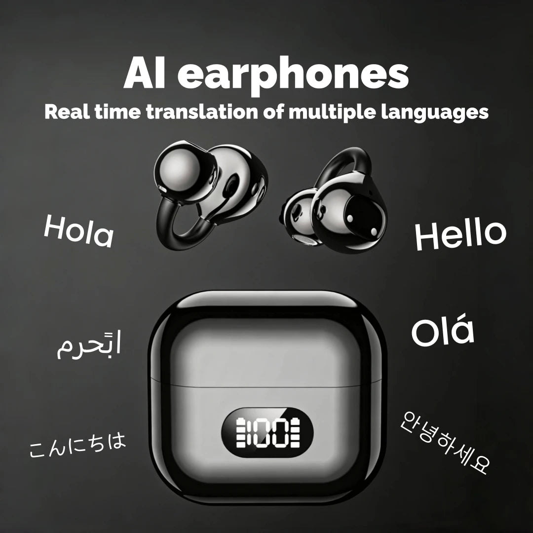AI Translator Earbuds Clip-on Open Ear Headphones Wireless Bluetooth Zpaxo black China Mainland