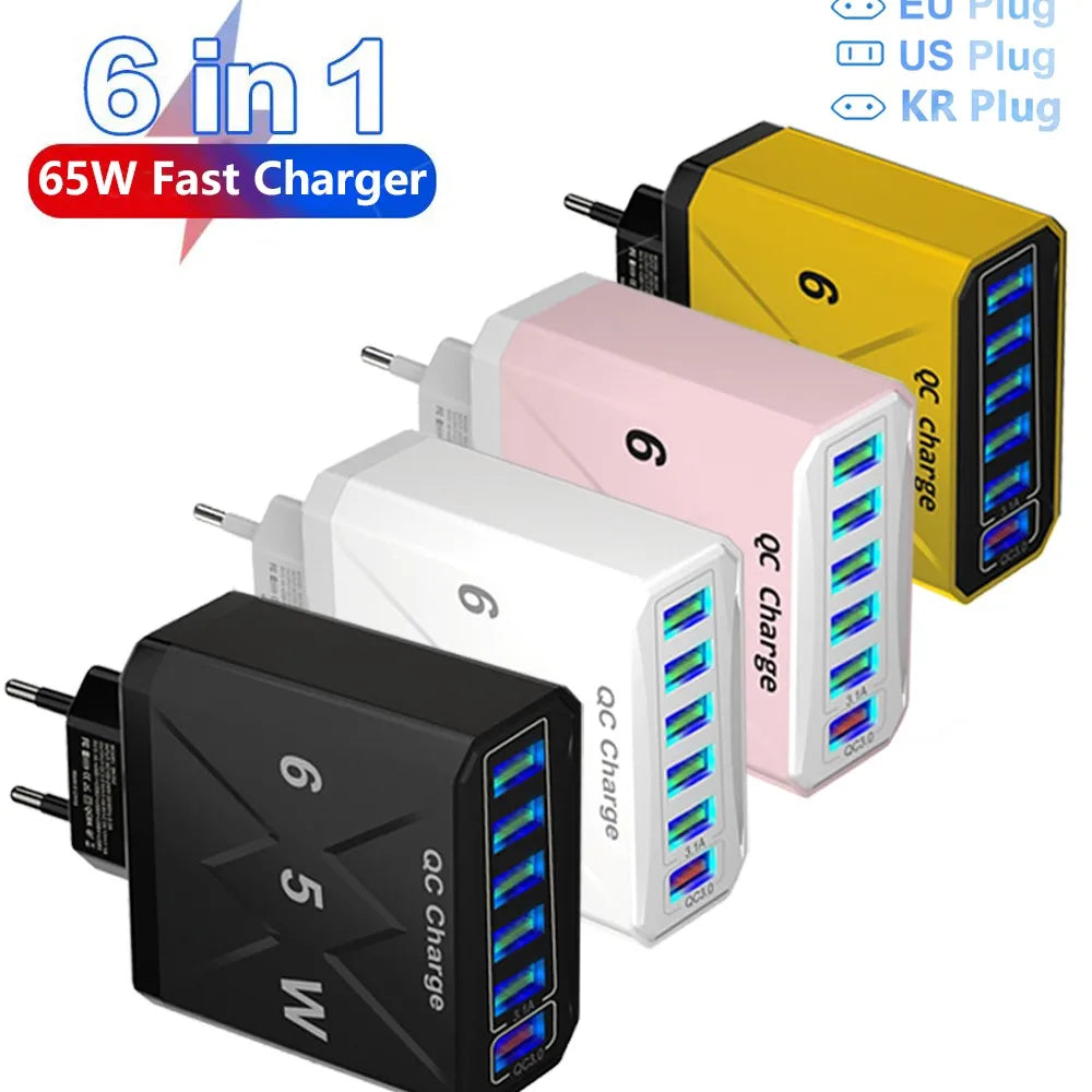 1 Fast Charging Total 65W Wall Travel Charger Adapter Quick Charge 3