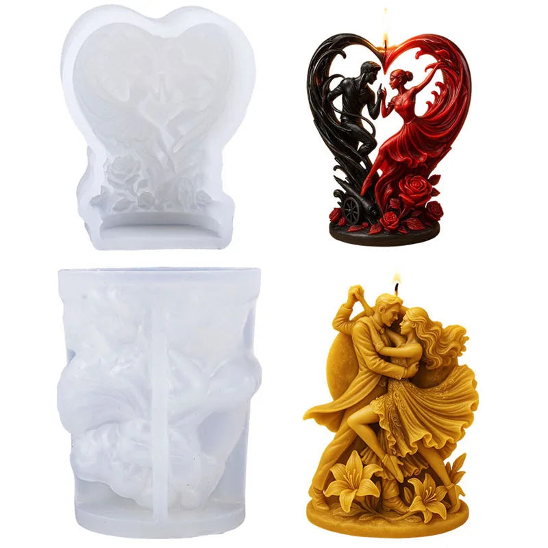 Dancing Couple Silicone Candle Mold for Wedding Valentine's Day DIY Aroma Soap Wax Gypsum Plaster Craft Ornament Mold Home Decor Zpaxo