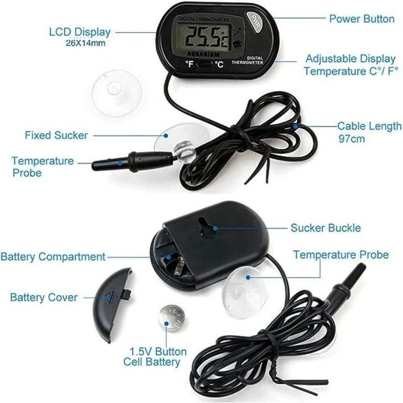 Digital Aquarium Thermometer Probe Suction Cup Fish Tank Water