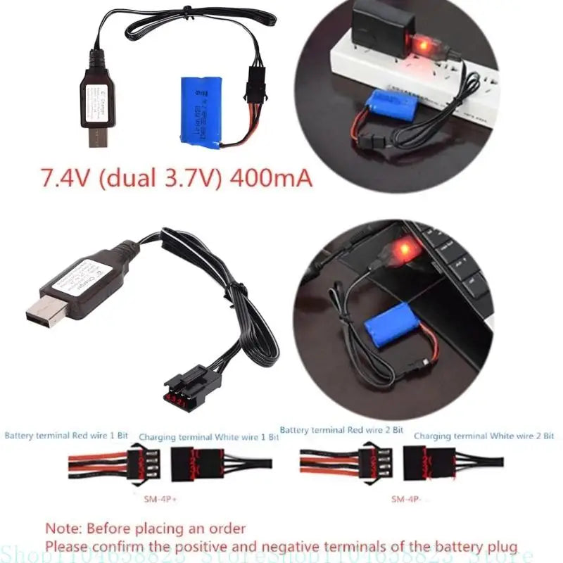 7.4V 400mA Li-ion Battery SM-4P RC Remote Control Toy SM4P Portable USB Reverse Charging Cable Zpaxo