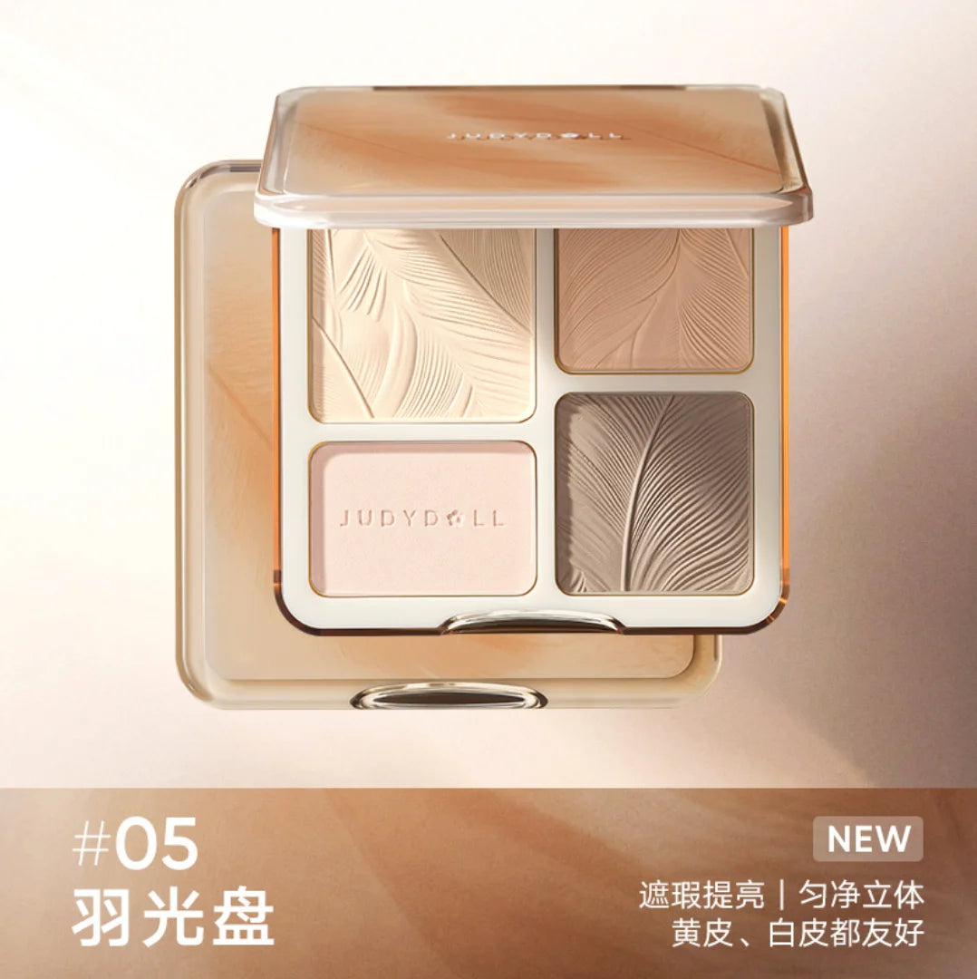 JUDYDOLL 2in1 Highlighter Contour Palette Feather Light Up Face Zpaxo 05