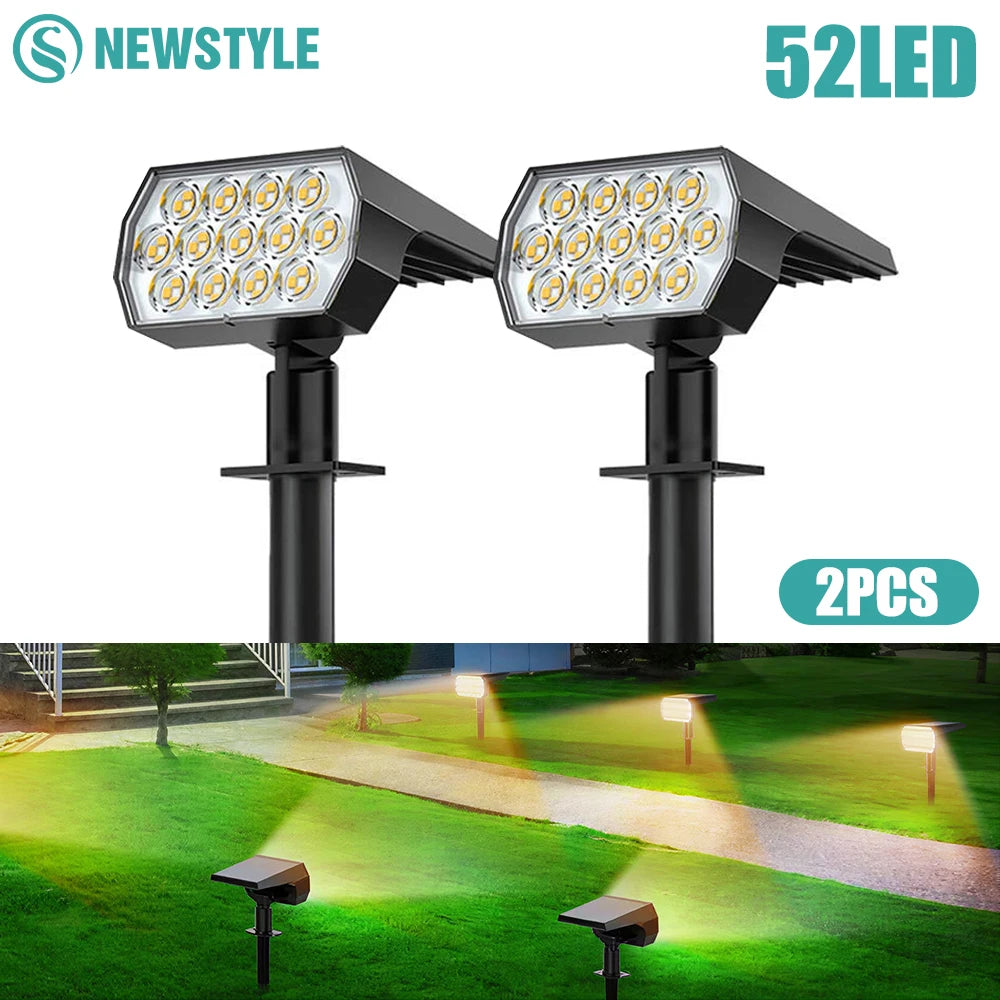 1-2PCS 52LED Solar Spot Lights Outdoor IP65 Waterproof 3 Lighting Modes Landscape Wall Lamp for Garden Yard Tree Lawn Pathway Zpaxo