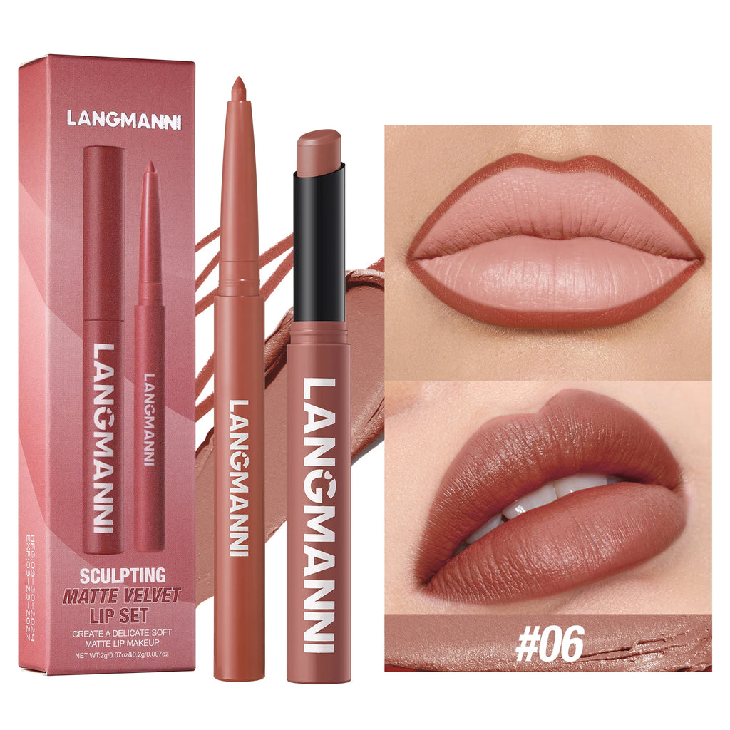 Integrated Waterproof Lipliner+lipstick Lipstick No Smudge Fade Cup