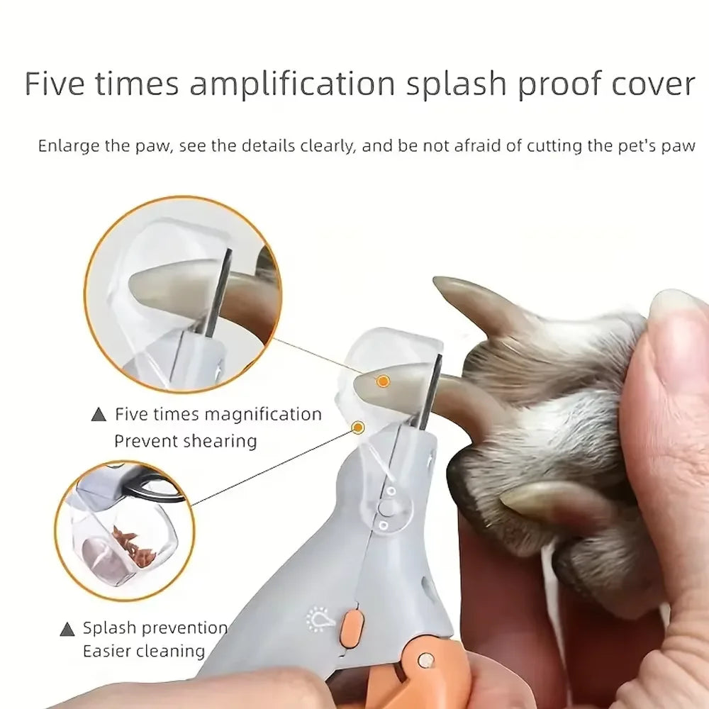 LED Light Dual-Sided Pet Nail Clippers for Cats And Dogs 5x Magnification Easy Nail Trimming Tool for Your Furry Friends Zpaxo orange-gray