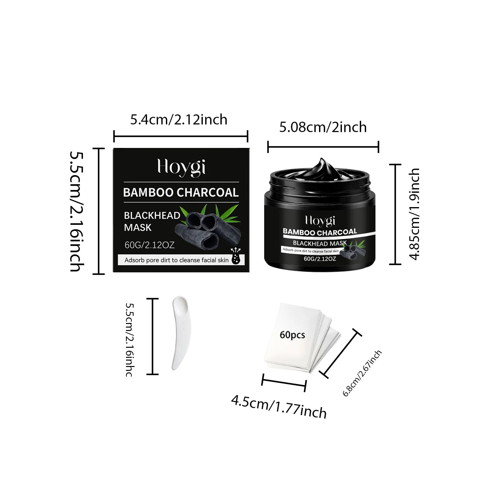 Hoygi Bamboo Charcoal Blackhead Peel-Off Mask | 60 Nose Strips Peel-Off Face Mask Zpaxo 1Pcs