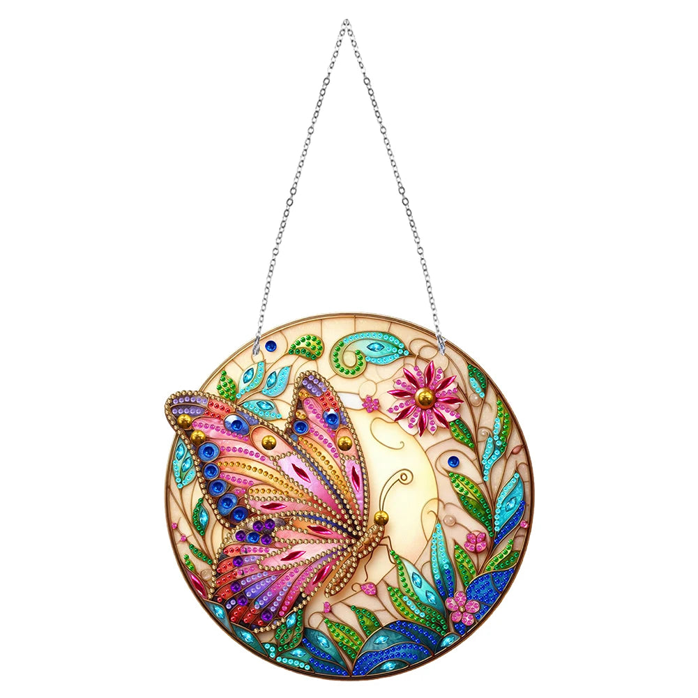 Sun Catcher Diamond Painting Hanging Pendant Butterfly Rhinestone Art Window Pendants Dragonfly Moose for Garden Window Decor Zpaxo KJ0104