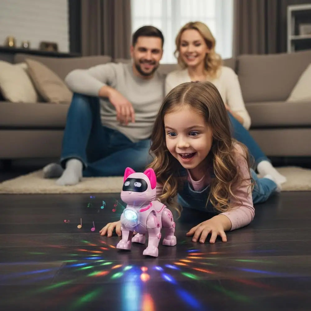 NEW Electric Robot Cat Toy Walking Singing Interactive Pet Toy with Leash Pink Machine Toy Birthday Gift for Kids Boys Girls Zpaxo