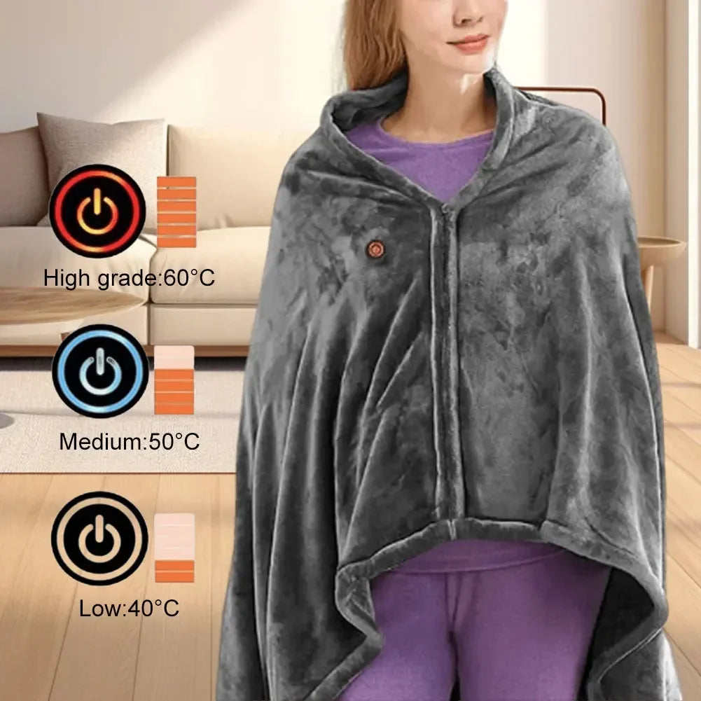 USB Electric Heated Blanket – 3 Heat Levels Wearable Fleece Throw Heated Lap Blanket Zpaxo