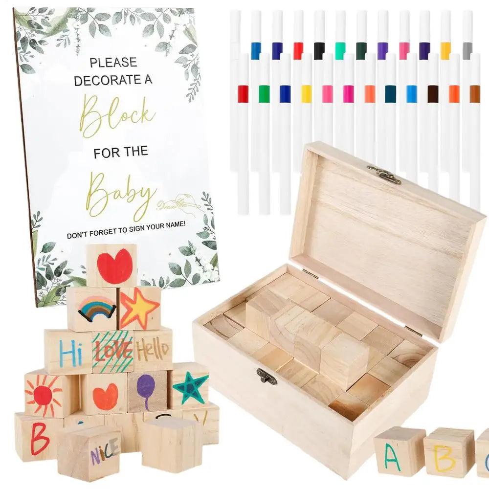 Baby Shower Blocks Signs Kit 24 Markers Included Toy Decorate Blocks Baby Shower Activity For Gender Reveal Party 100-Day Zpaxo White China Mainland