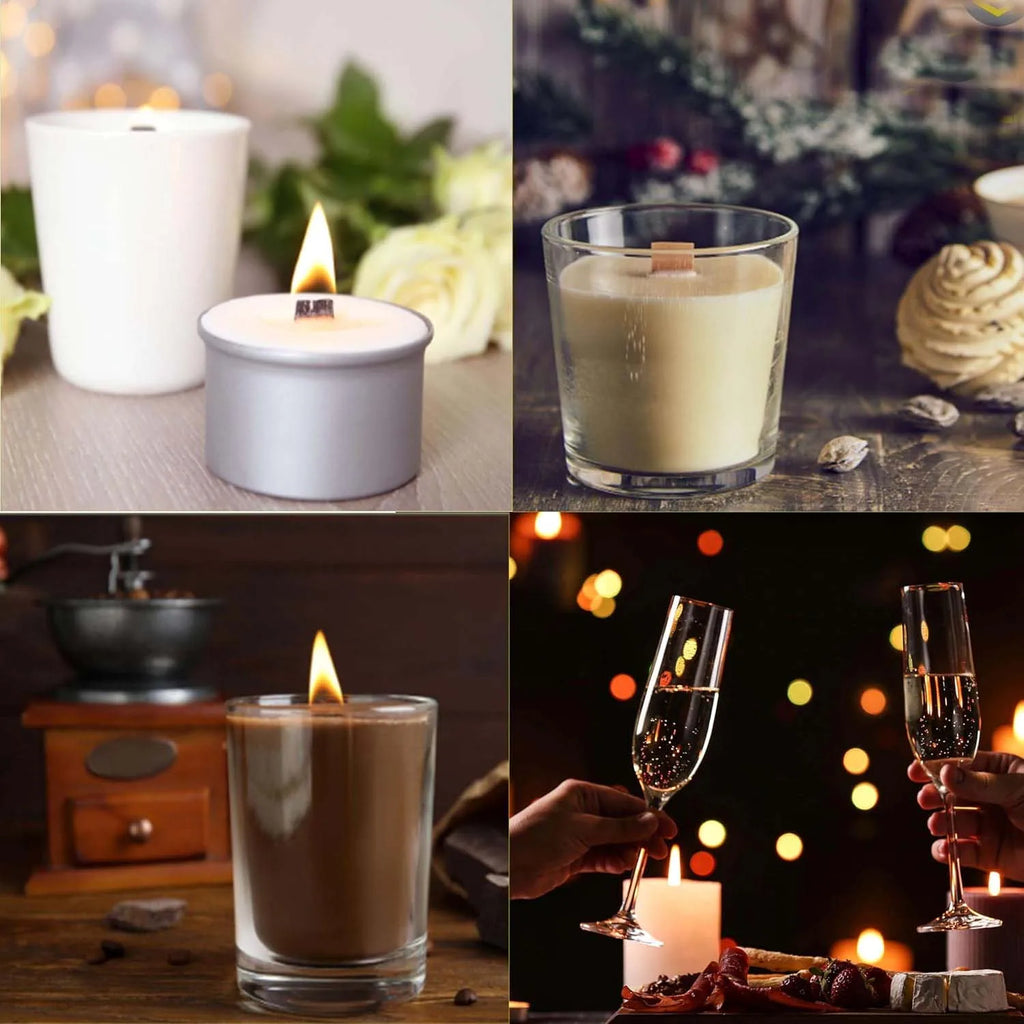 Wick Wooden Candle x30 + 30 Metal Bases Candle Wick 13 cm - Natural Wood Candle Wicks Candle Accessory Zpaxo