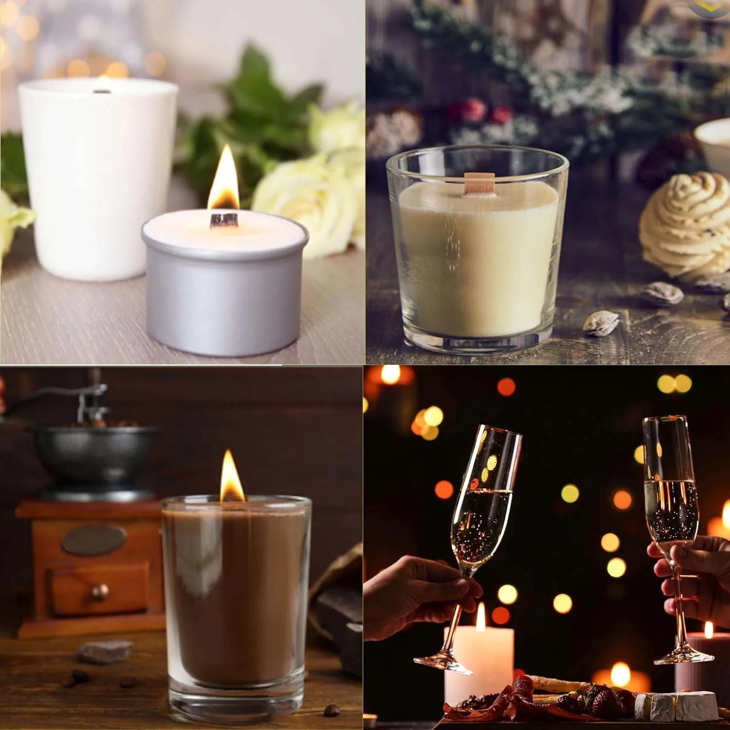 Wick Wooden Candle x30 + 30 Metal Bases Candle Wick 13 cm - Natural Wood Candle Wicks Candle Accessory Zpaxo