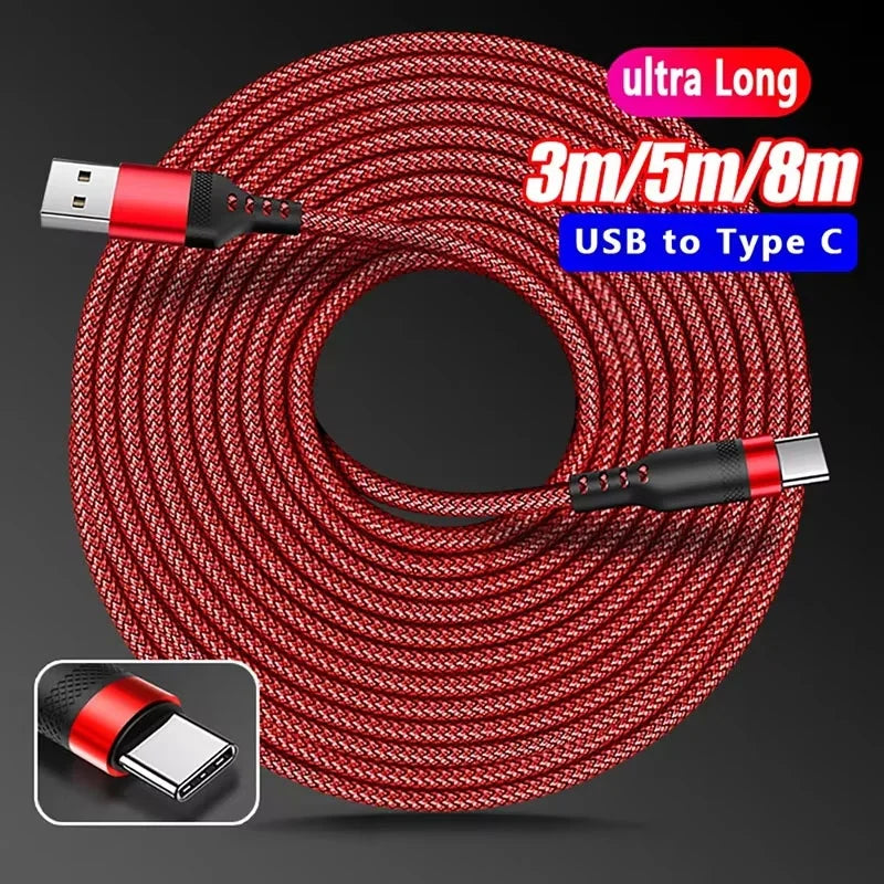 1/2/3/5/8m 6A Super Fast Charging Extra Long Charging Nylon Cable USB Type C For iPhone Xiaomi Huawei Data Extended Type C Cable Zpaxo