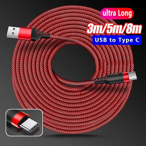 1/2/3/5/8m 6A Super Fast Charging Extra Long Charging Nylon Cable USB Type C For iPhone Xiaomi Huawei Data Extended Type C Cable Zpaxo