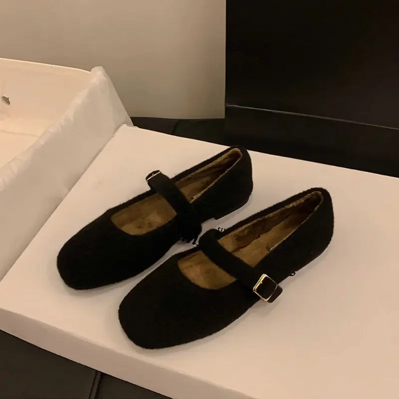 Flat Shoes for Women Autumn Winter Hairy Shoes Women's New Outdoor Mary Jane Flat Bottom Cotton Shoes Loafers Women Zpaxo