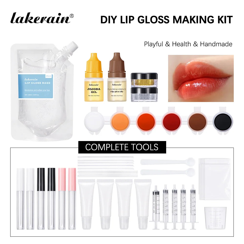 DIY Lip Gloss Kit 100ml Lip Gloss Base Powder Glitter Flavor Essence and Tube for Girl woman Gifts Lip Gloss Pack Set Cosmetics Zpaxo 1set