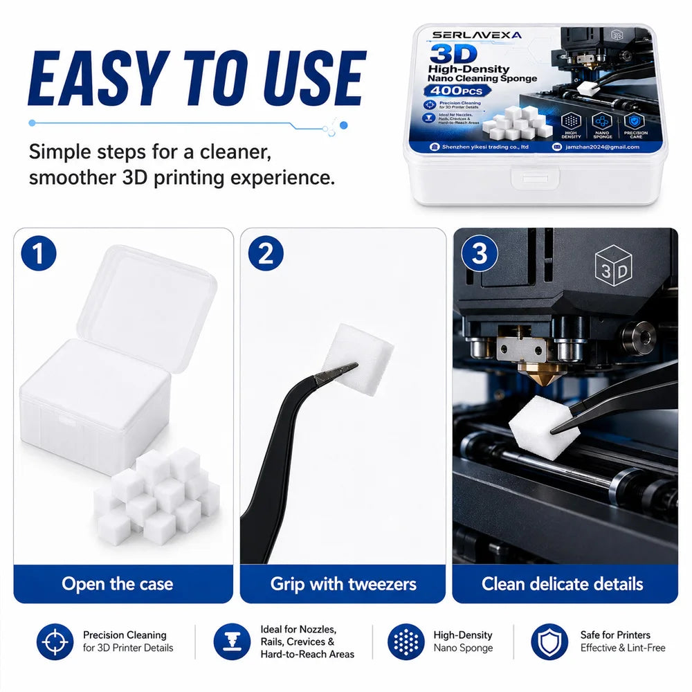 400PCS 3D Printer Cleaning Sponge Kit High Density Foam Blocks with Tweezers Storage Box for Nozzle Rail Crevice Maintenance Zpaxo