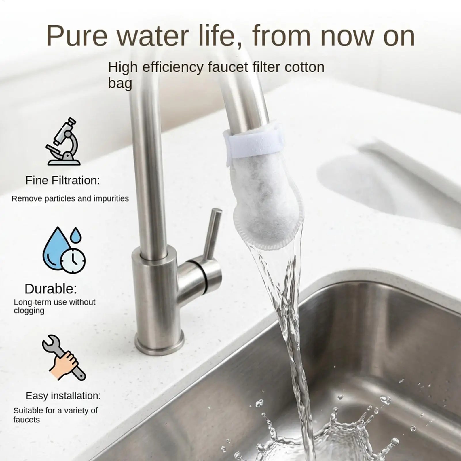 Faucet Filter Cotton Splash-proof Pouch DIY Sediment Purifier Bag