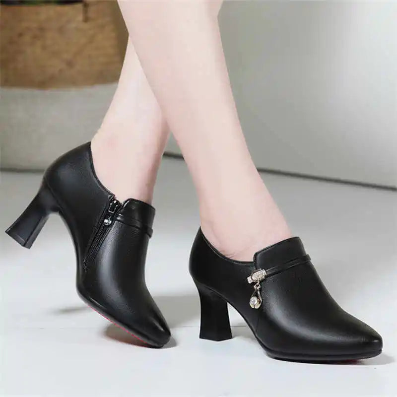 Rhinestone Heels Women Single Shoes Spring Autumn Elegant Solid Zpaxo