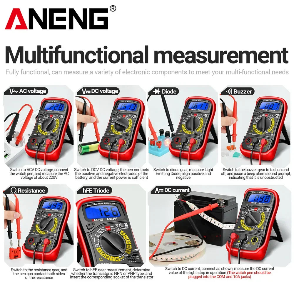 ANENG AN8204 Multimeter AC DC Voltage Current hFE Triode Buzzer