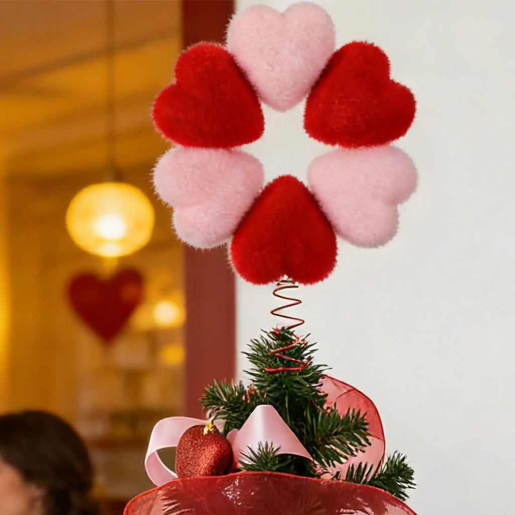Heart Tree Topper Plush Christmas Decor Romantic Valentines Couples