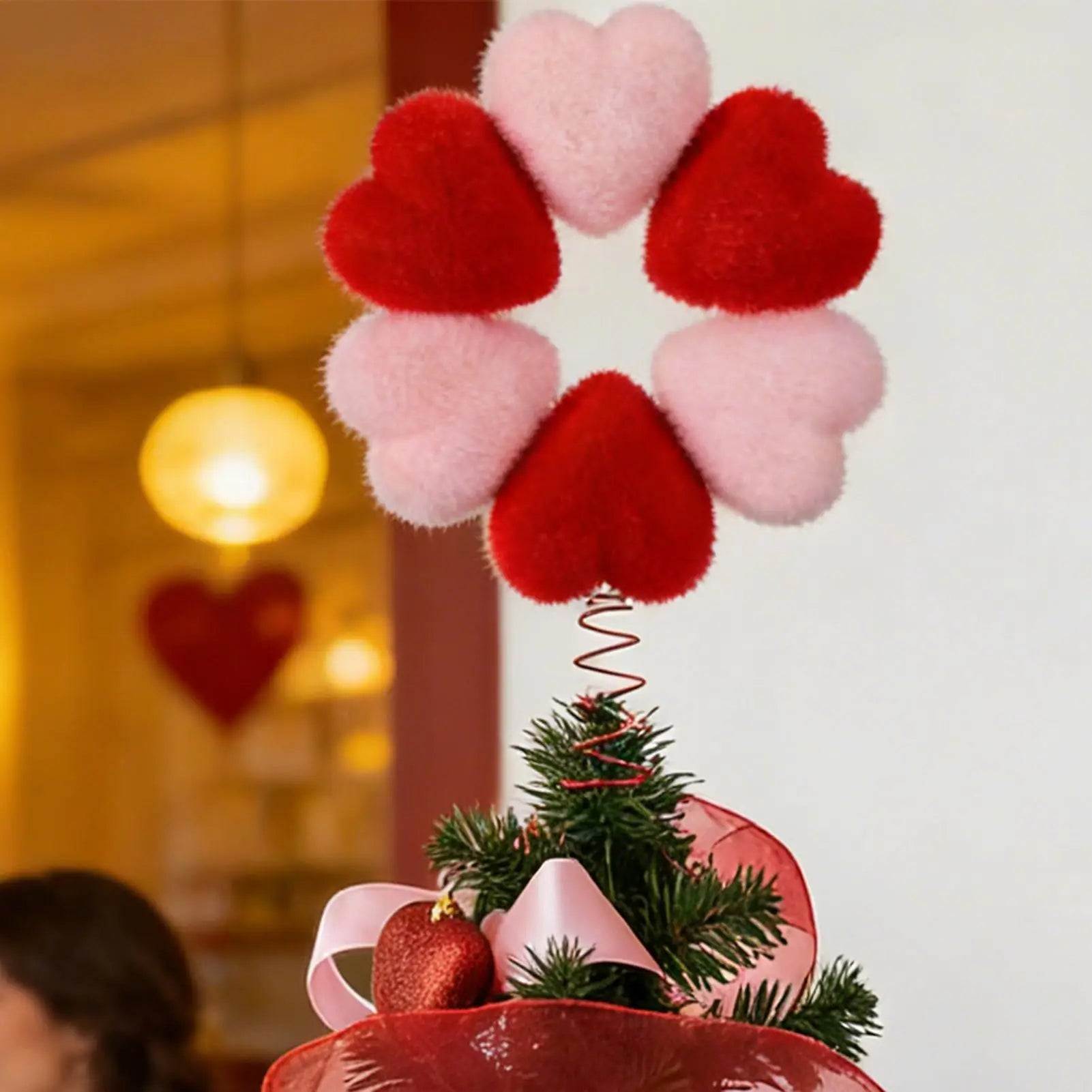 Heart Tree Topper Plush Christmas Decor Romantic Valentines Couples