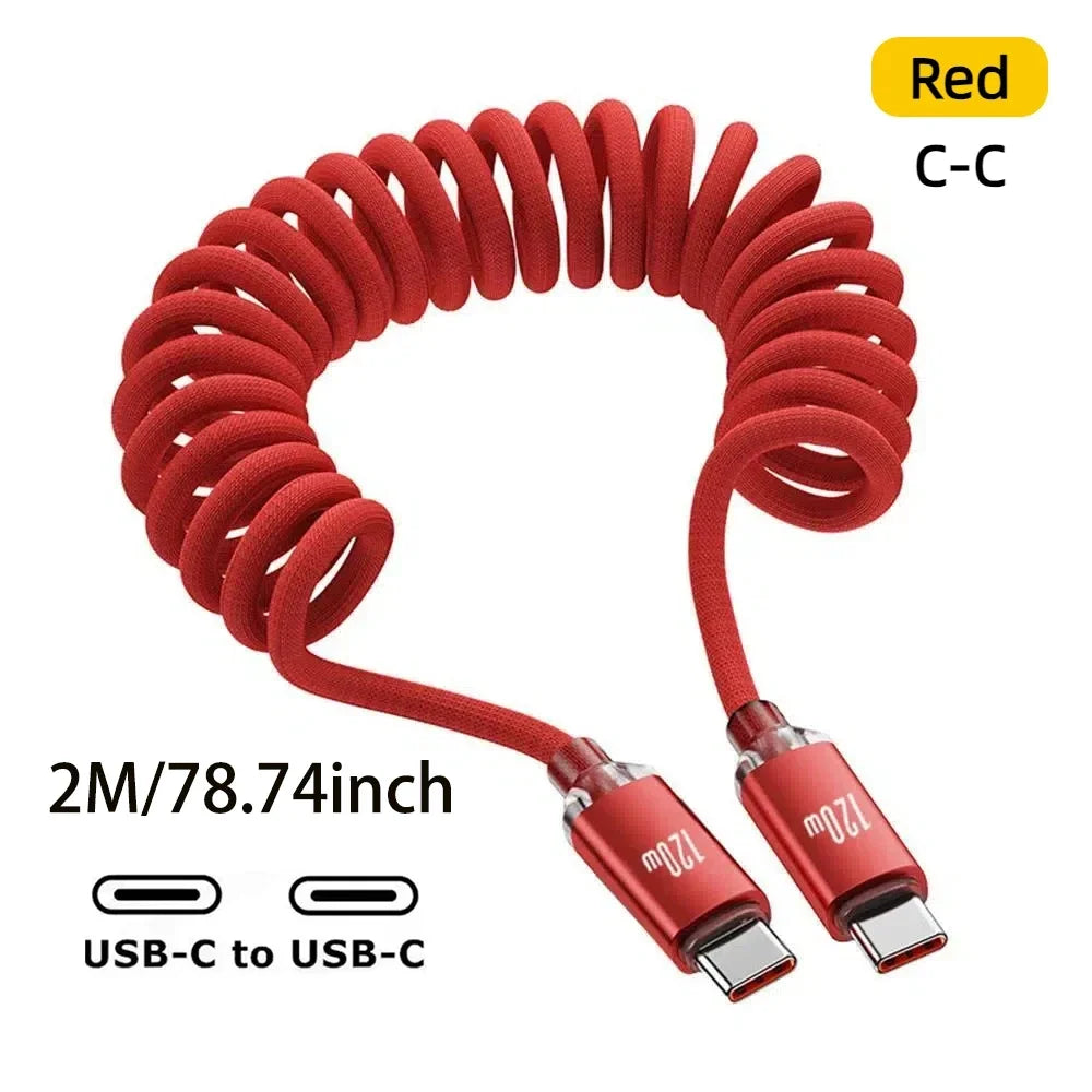 120W USB-C Fast Charging Spring Cable – iPhone Samsung Huawei USB-C Charging Cable Zpaxo Red C-C 2M