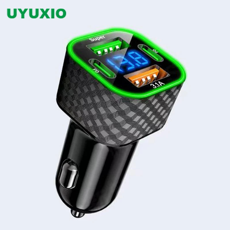 UYUXIO Dual USB C Car Charger Voltage Display Fast Charging Adapter 1