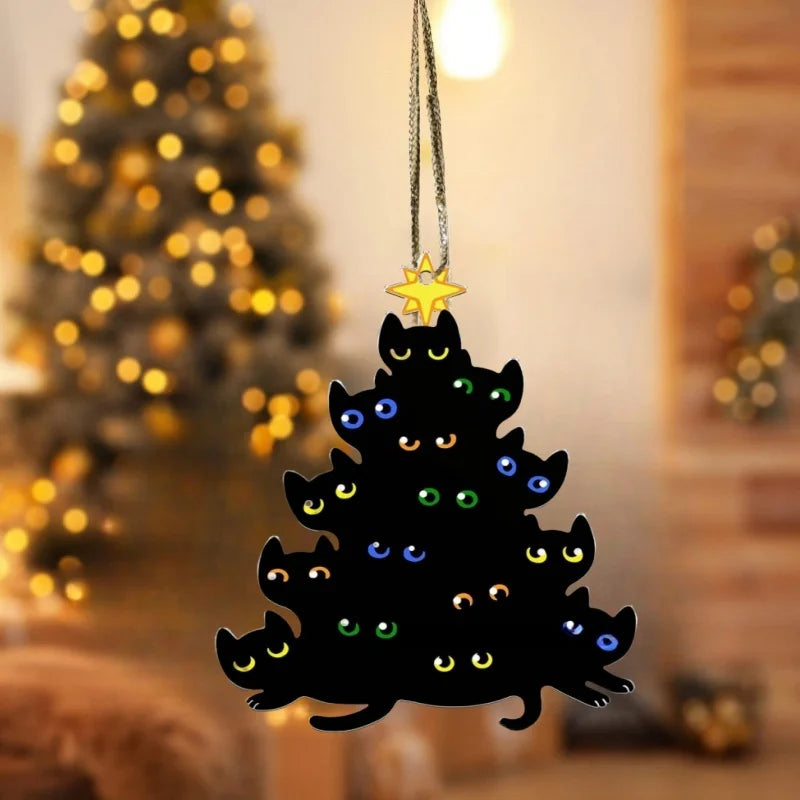 Black Cat Christmas Ornament – 2D Acrylic Hanging Xmas Decor
