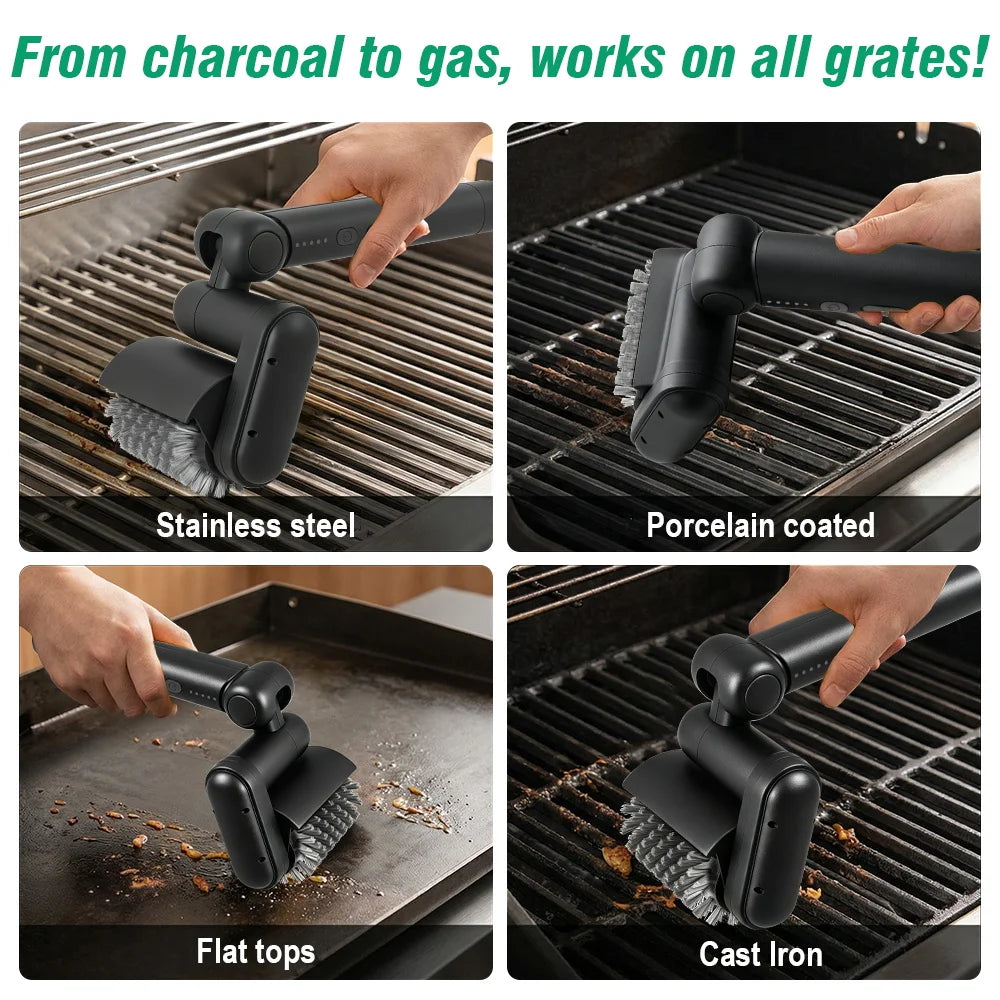 Electric Grill Brush Rechargeable 180° Rotatable Brush Head BBQ Cleaning Brush for Grill, Baking Tray, Tile & Glass Surfaces Zpaxo