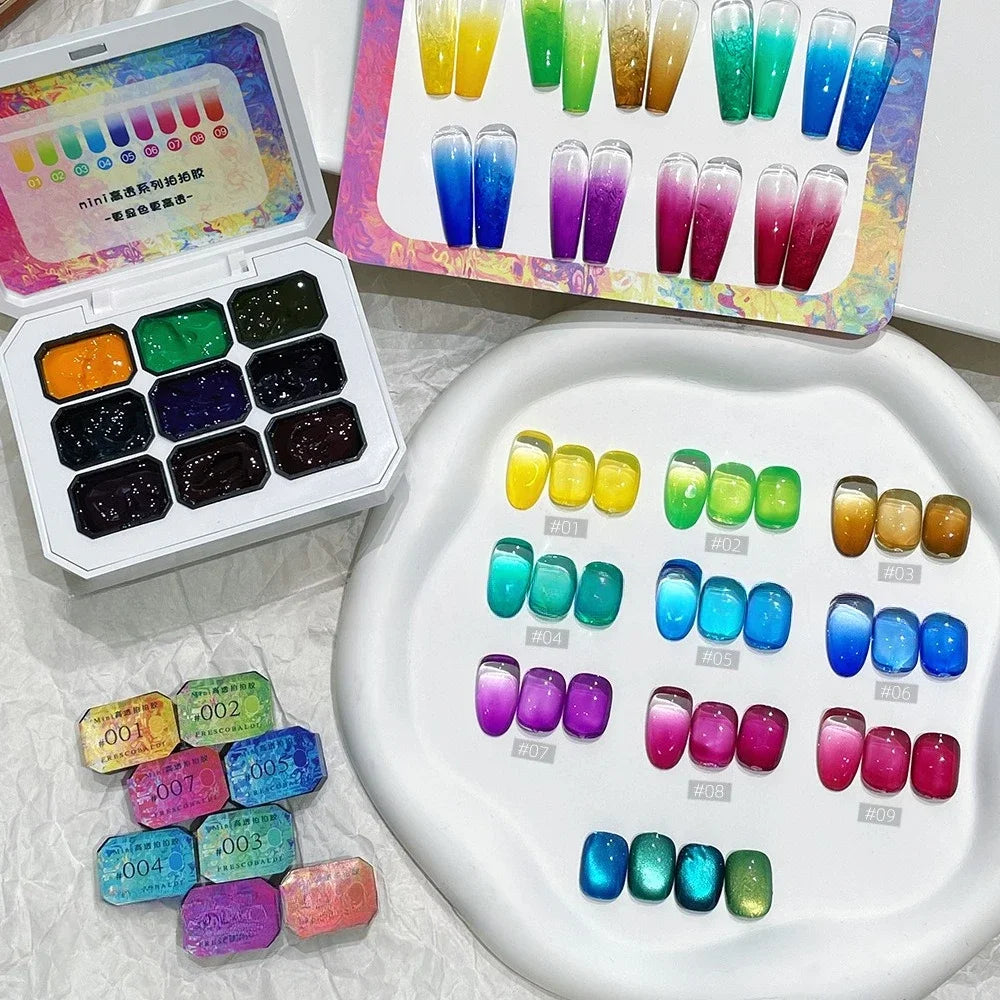 9-Color Chinese Style Gel Nail Glitter & Eye Shadow Palette Gel Nail Glitter Palette Zpaxo 9colors-set11