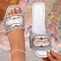 Women's Summer Weaving Breathable Metal Buckle Embellishment Square Zpaxo Silver 39
