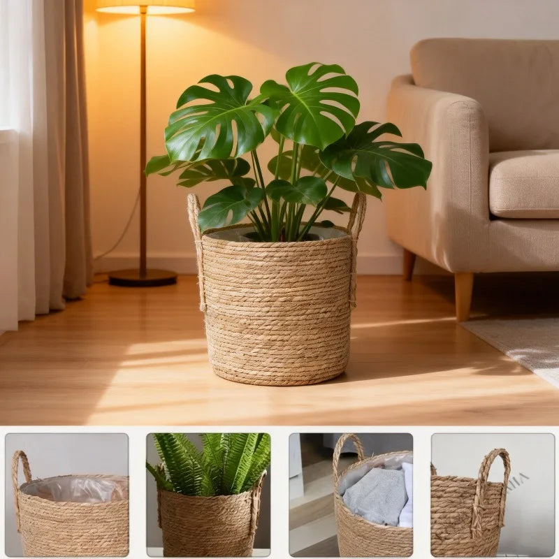 Large Handwoven Rattan Basket – Nordic Plant Pot & Storage