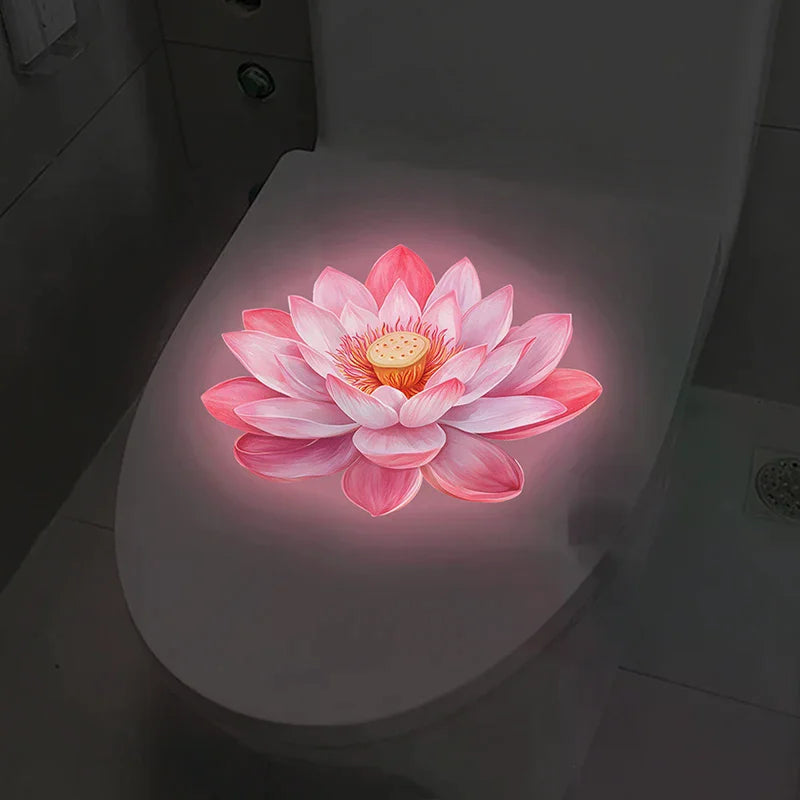 Creative Self-adhesive Wall Decal For Bathroom,Luminous Lotus Toilet Sticker,Waterproof Luminous Decoration 1PC Zpaxo