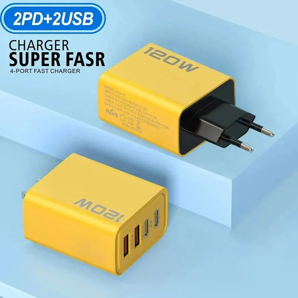 tatol 120W 4-Port USB Type C Fast Wall Adapter for Quick Charge Mobile Phone - High-Speed Charging Dock for Phones Tablets Zpaxo