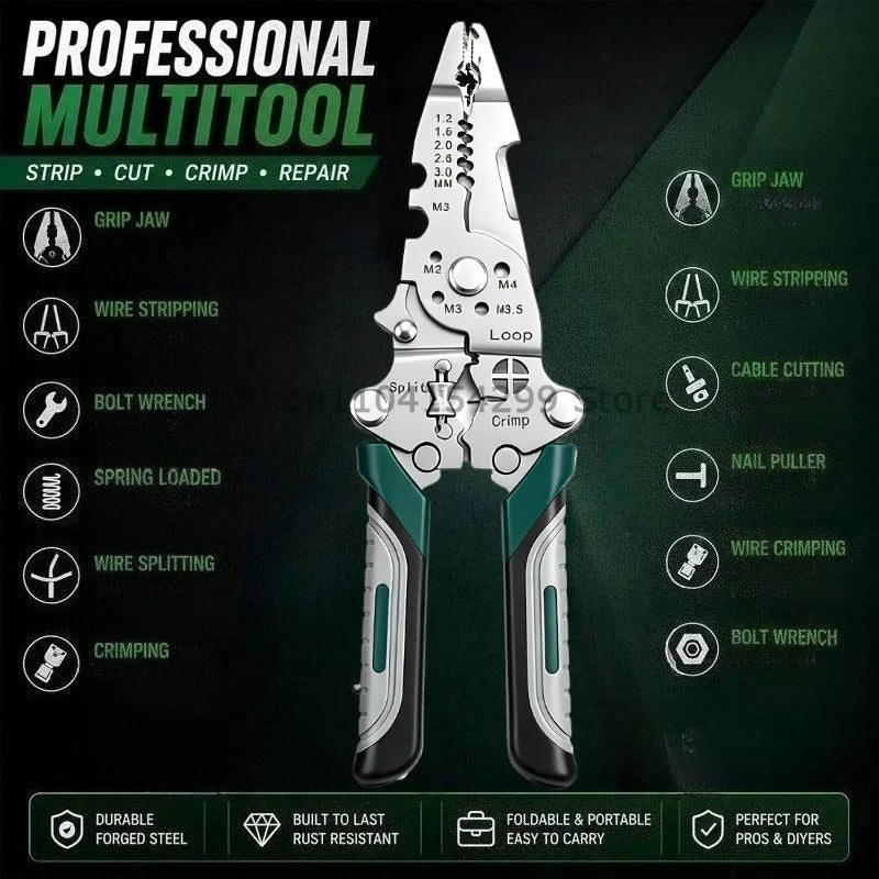 Foldable Wire Stripper Electrician Wire Splitter Wire Pliers Crimping Plier Tool with Stripping, Crimping and Twisting Functions Zpaxo