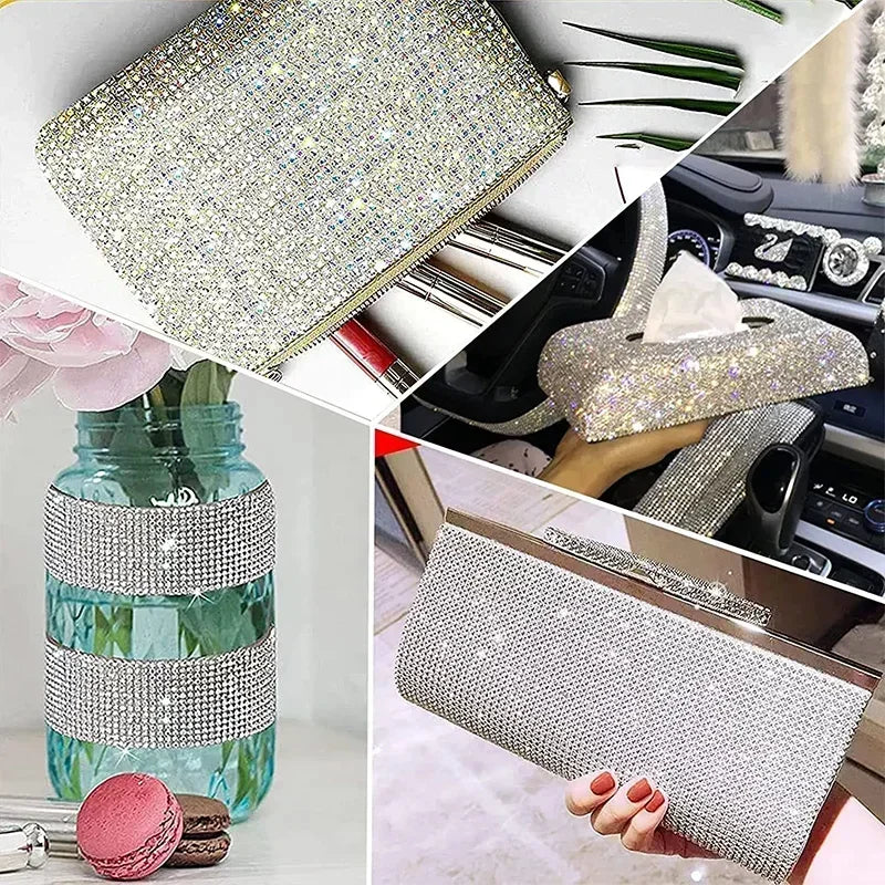 Self Adhesive Crystal Rhinestone Sticker Diamond Ribbon DIY Sticker Rhinestones for Arts Crafts, DIY Event Car Phone Decoration Zpaxo